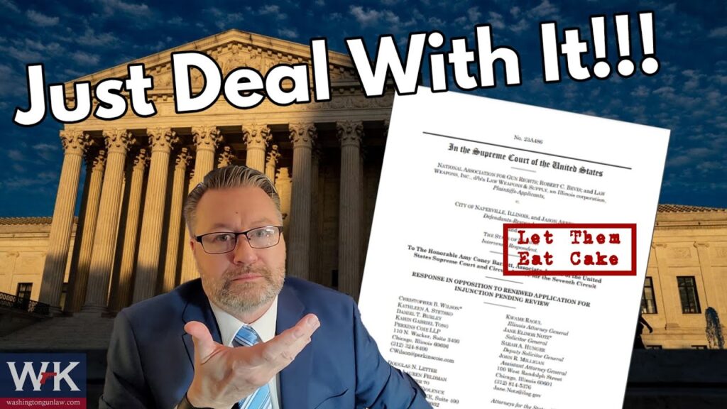 A man in a suit gestures in front of a large document and the U.S. Supreme Court building. The document has a red stamp saying "Let Them Eat Cake." Bold text reads "Just Deal With It!!!" in the sky. The WHK logo is in the corner.