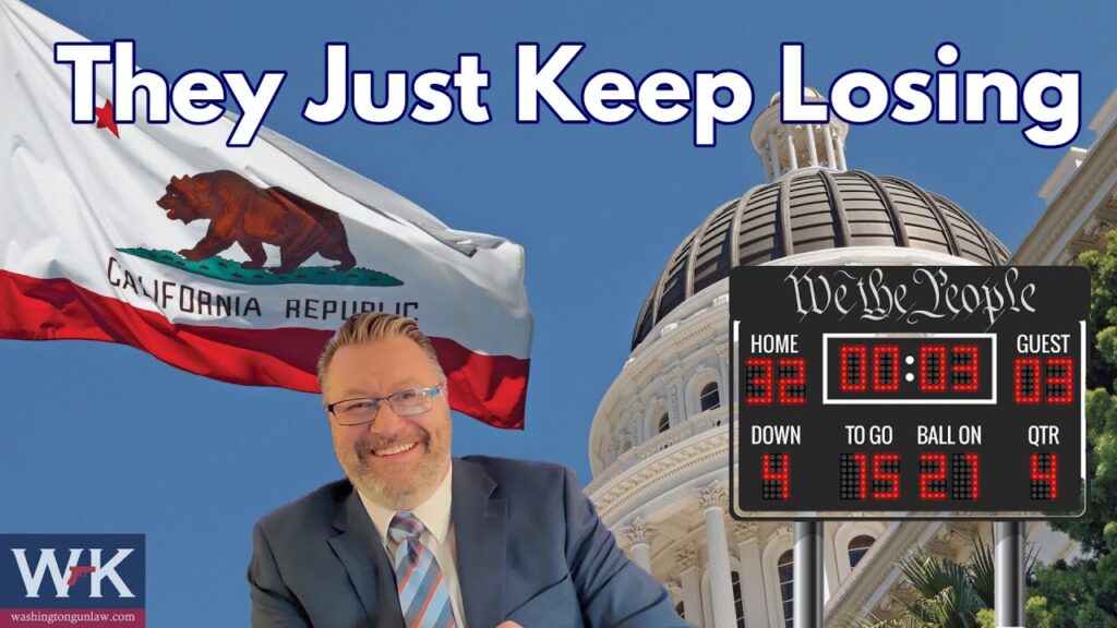 A smiling man in a suit stands in front of the California Republic flag and a domed building. Above, text reads "They Just Keep Losing." A scoreboard displays numbers. WashingtonX.com logo in the corner.