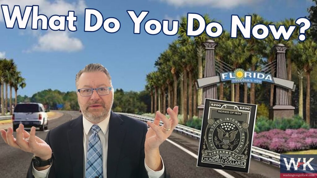 A man in a suit gestures with his hands in front of a Florida welcome sign on a highway. The text "What Do You Do Now?" is displayed above. There is also an image of a $200 note design next to him.