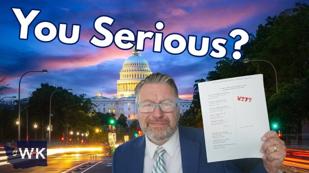A person in a suit holds a paper with "WTF?" printed on it, standing in front of the U.S. Capitol building during twilight. The large text "You Serious?" is displayed at the top. The sky is a deep blue with scattered clouds.