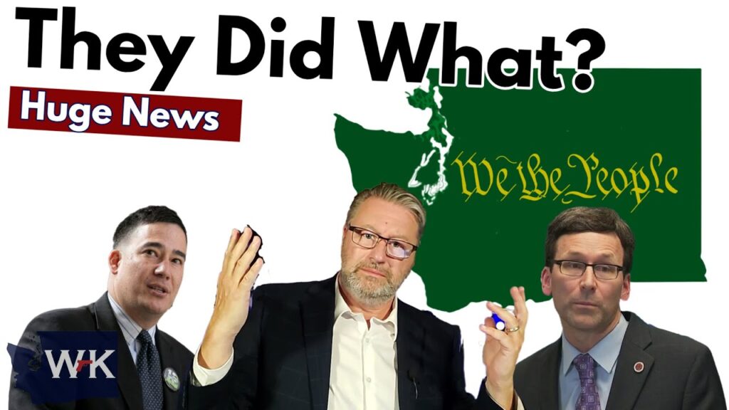 Three men are shown in front of an outline of Washington State, with the text "They Did What? Huge News" and "We the People" on the state. The man in the center gestures with a questioning expression.