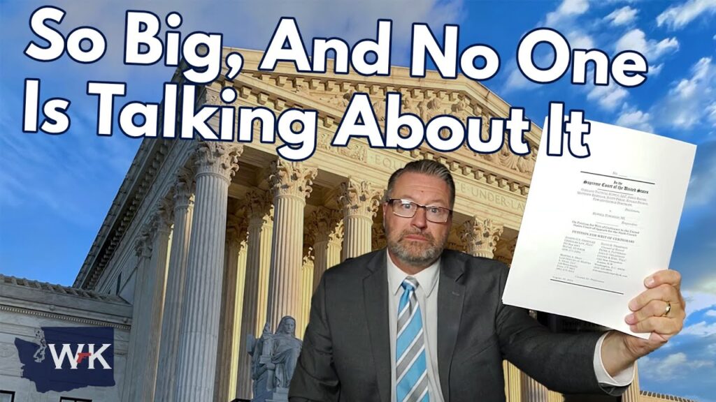 A man in a suit holds a document in front of a large building with columns. The text reads, "So Big, And No One Is Talking About It," with a logo in the bottom left corner. The sky is blue with some clouds.