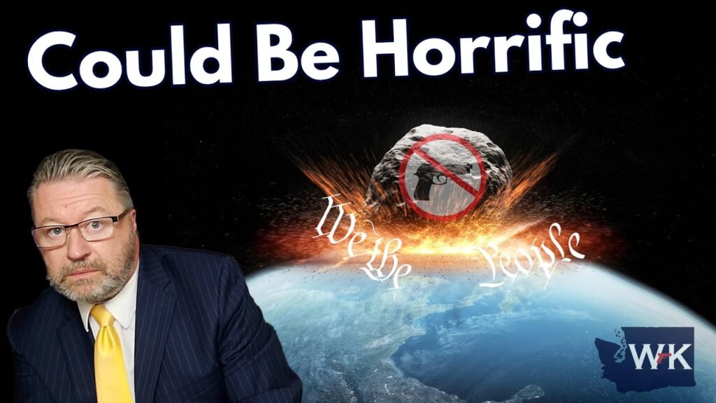 A man in a suit is in the lower left corner, while a large asteroid approaches Earth in the background. The text "Could Be Horrific" is at the top, and "We The People" is encircling the asteroid with a no symbol over it.
