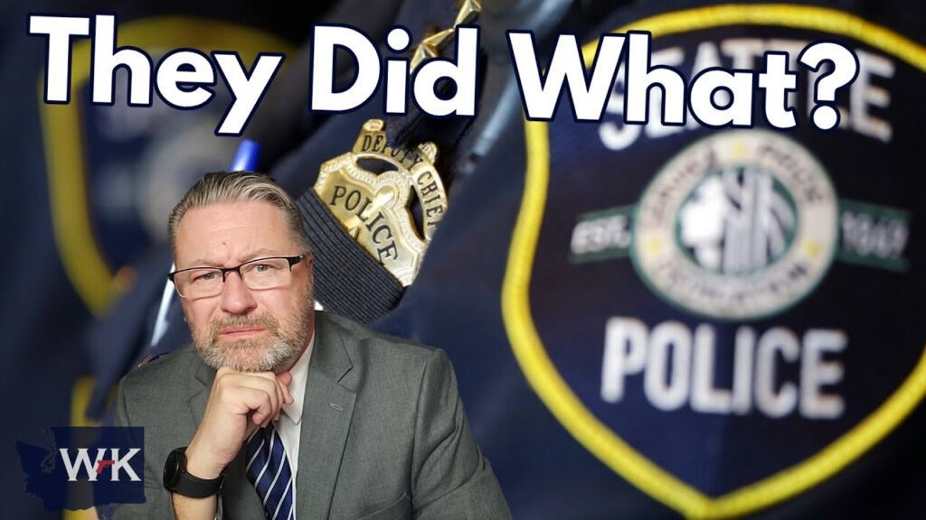 A man in a suit with a thoughtful expression sits in front of a blurred police badge backdrop. Large text reads, "They Did What?" in the upper left corner.