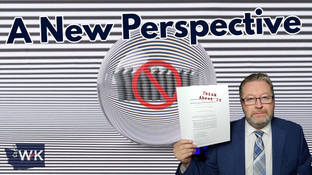 A man in a suit and tie holds a paper with "Think About It" as the title. Behind him, text reads "A New Perspective" with a striped background and a symbol of a circle with a line through it over the word "Porn.