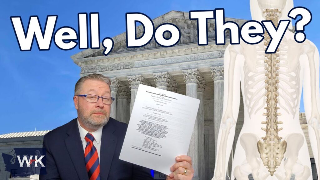Man in a suit holds a document in front of a building with large columns. A skeleton is next to him, and bold text above reads, "Well, Do They?" The sky is clear and blue.