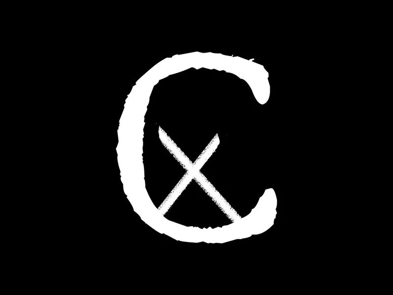 The image features a large, white letter "C" with a smaller "X" inside, centered on a black background.