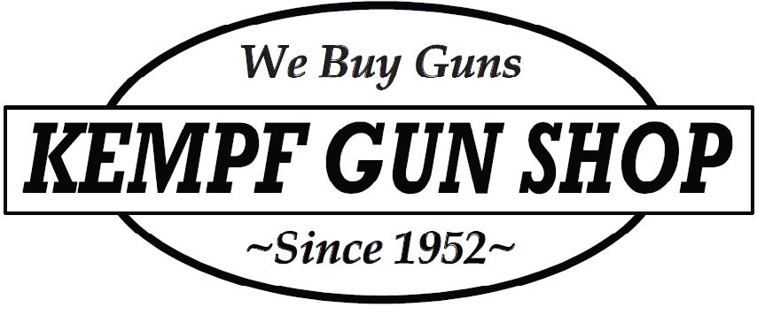 Single Category 3 Logo of Kempf Gun Shop with the text "We Buy Guns" at the top and "Since 1952" at the bottom, enclosed in an oval border.