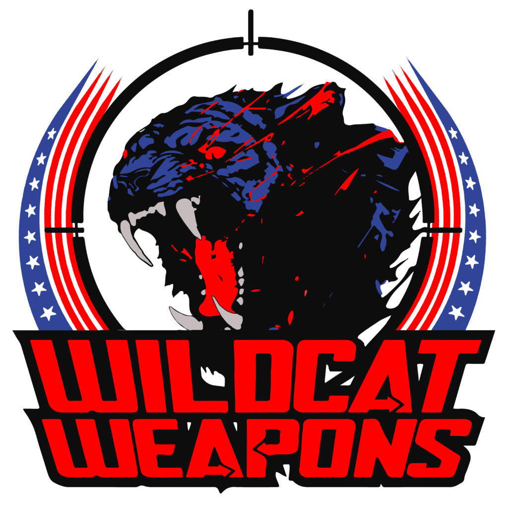 Logo featuring a fierce, roaring wildcat's head with red and blue accents. It is enclosed in a circular emblem with stars and stripes. Below, bold red text reads "Wildcat Weapons.