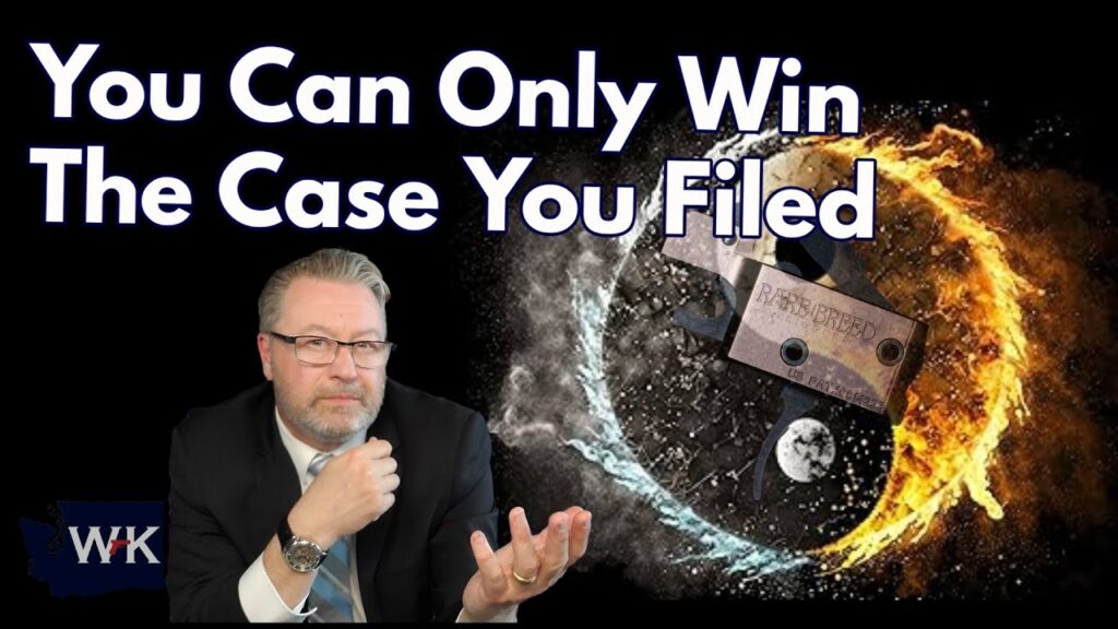 A man in a suit with glasses gestures while text reads "You Can Only Win The Case You Filed." Behind him is a swirl of fire and ice with a "RESTRICTED" stamp over a document.