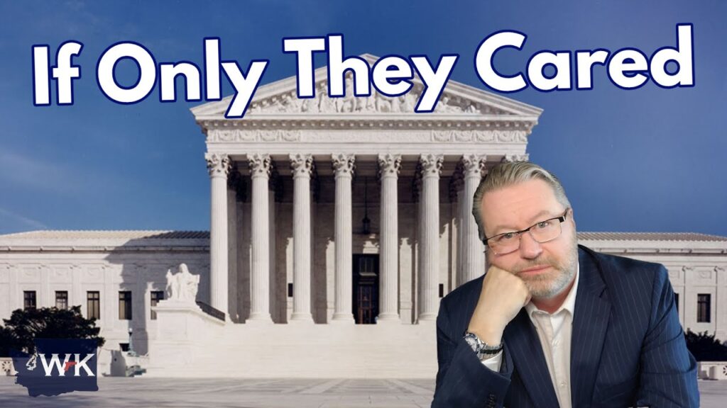 A man in a suit sits with his chin resting on his hand in front of the U.S. Supreme Court building. The text above reads, "If Only They Cared.