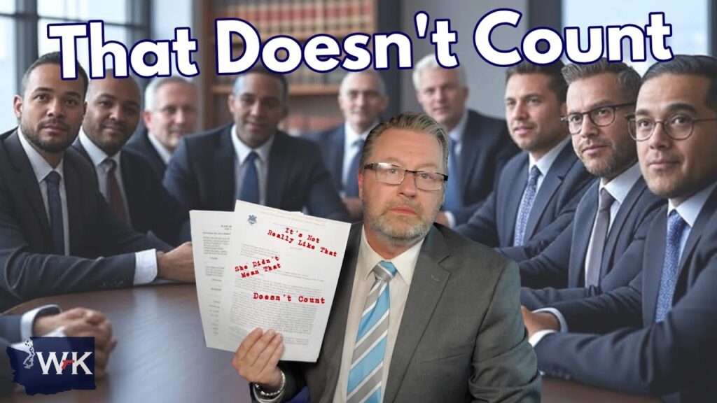 A man in a suit holds papers that say "It doesn't really like that" and "Doesn't count," while sitting at a table with several other men in suits. Large text above reads "That Doesn't Count.