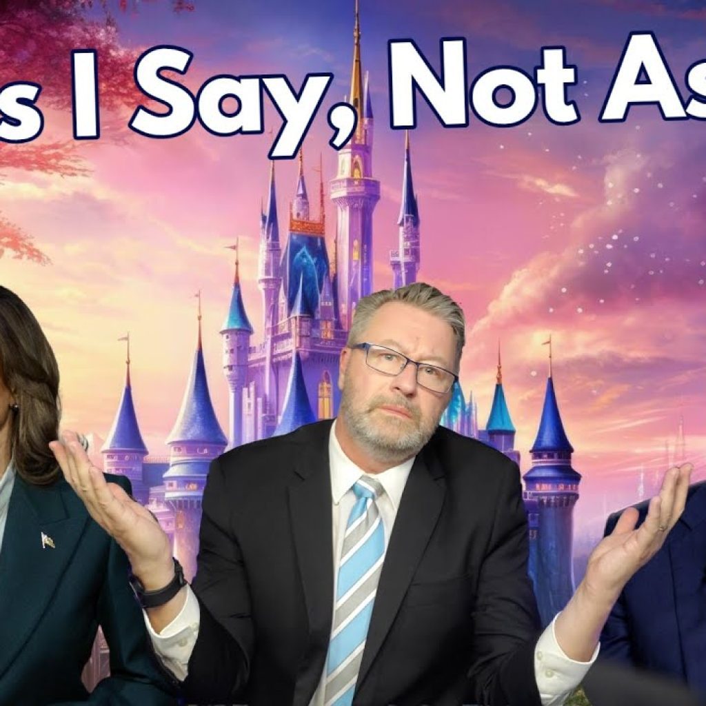 Three people in formal attire sit in front of a cartoon castle background with the text "Do As I Say, Not As I Do" above them. The person in the center has arms raised in a shrugging gesture.