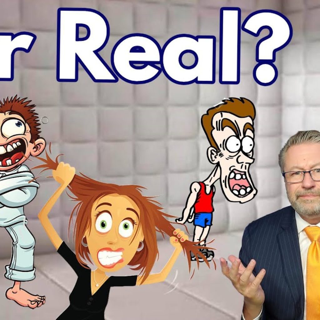 A man in a suit shrugs in confusion while cartoon characters act wild in a padded room. Large text above reads "For Real?" and a "WK" logo is in the bottom left corner.