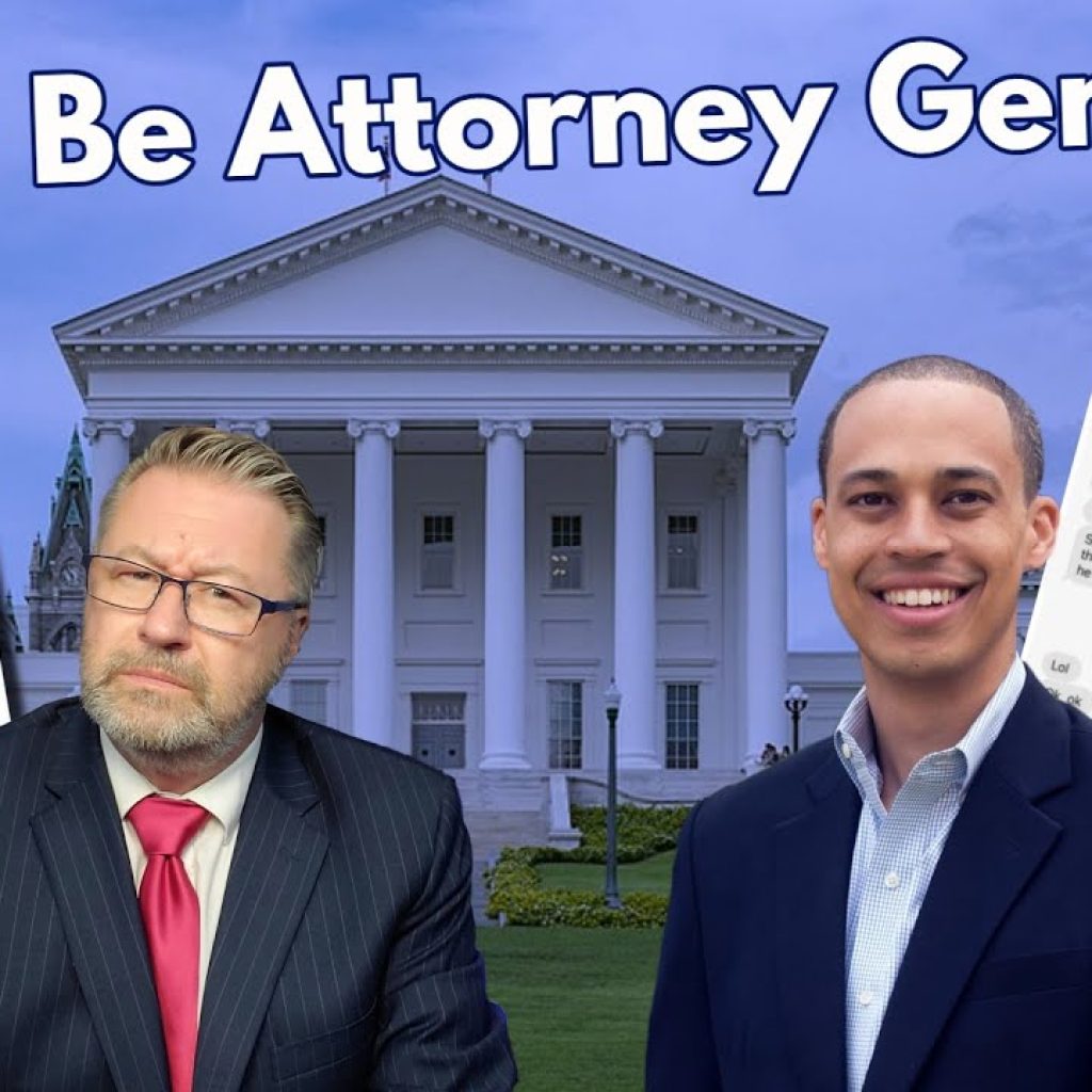 Two men in suits stand in front of a white government building. Text above reads, "Fit To Be Attorney General?" Two large text message screenshots are displayed beside each man. A "WK" logo appears in the lower left corner.
