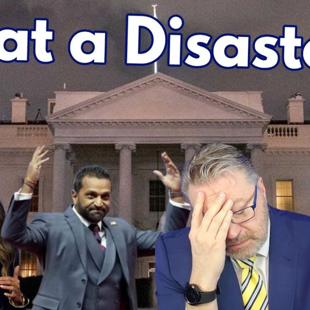 Four people are in front of the White House with the words "What a Disaster" above them. One person has their head in their hand, another is gesturing, and two women are speaking or reacting expressively.