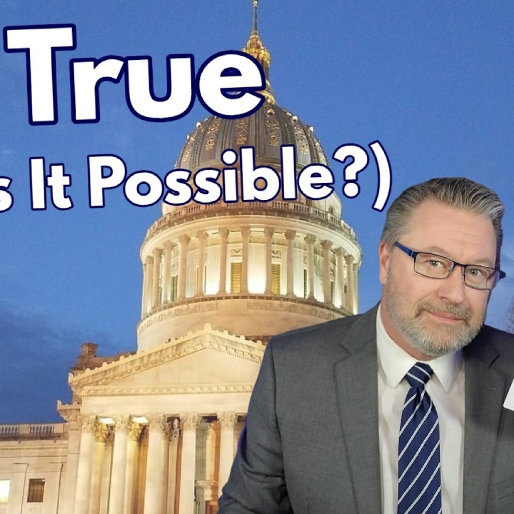 A man in a suit holds a paper labeled "Oh Really?" in front of a domed government building at dusk. Large text reads, "It's True (But Is It Possible?)". A logo with "WK" appears in the lower left corner.