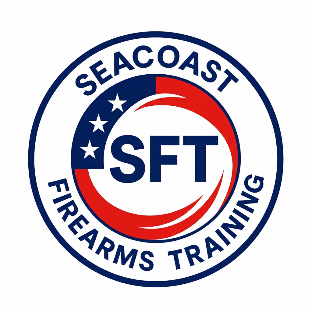 Single Category 4 A circular logo with the text "Seacoast Firearms Training" around the edge and "SFT" in the center, featuring a red and blue design with stars and curved lines.