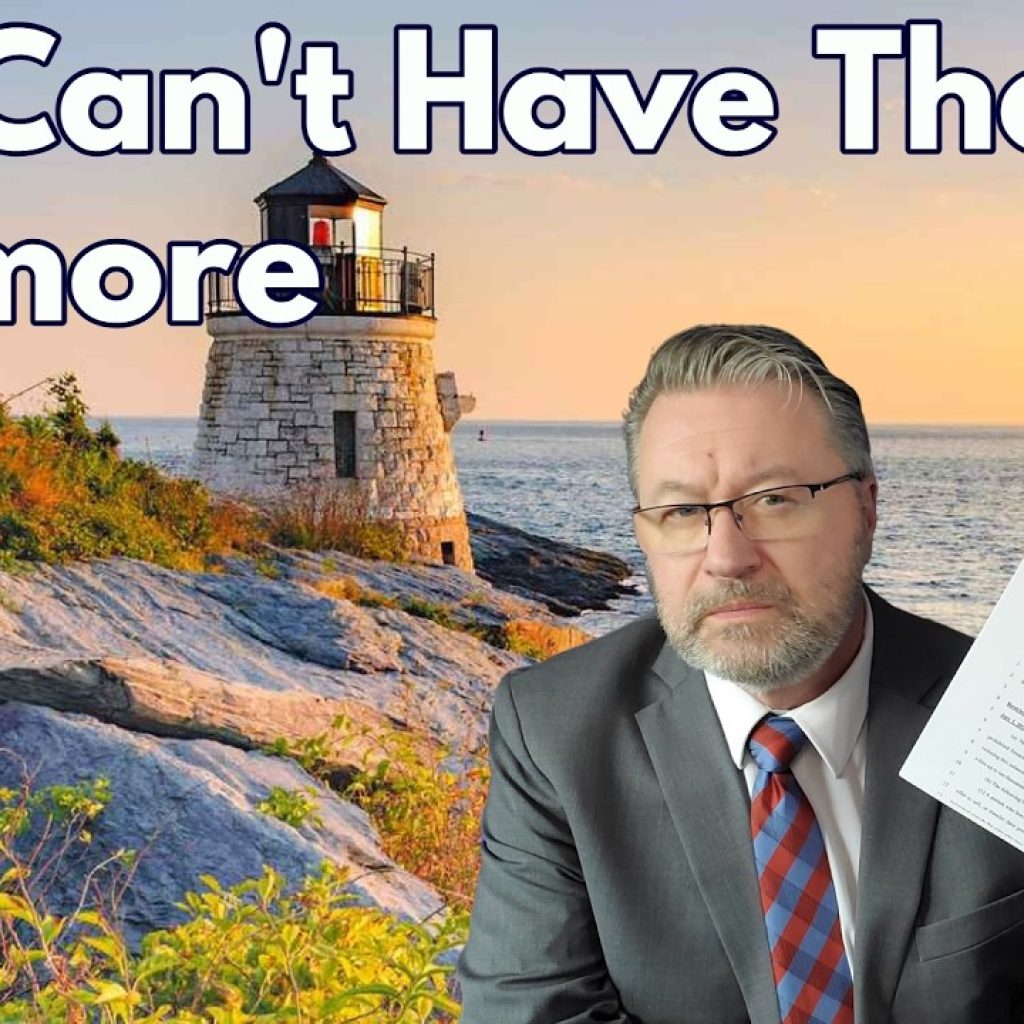 A man in a suit holds up papers, looking serious, in front of a scenic lighthouse by the ocean at sunset. Text reads, "You Can't Have Them Anymore." The WK logo is in the bottom left corner.